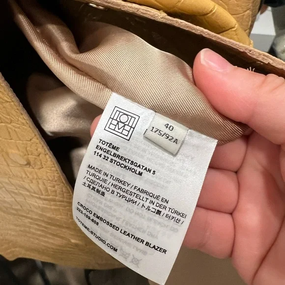 Toteme Double-breasted croc-effect leather blazer in beige size 40